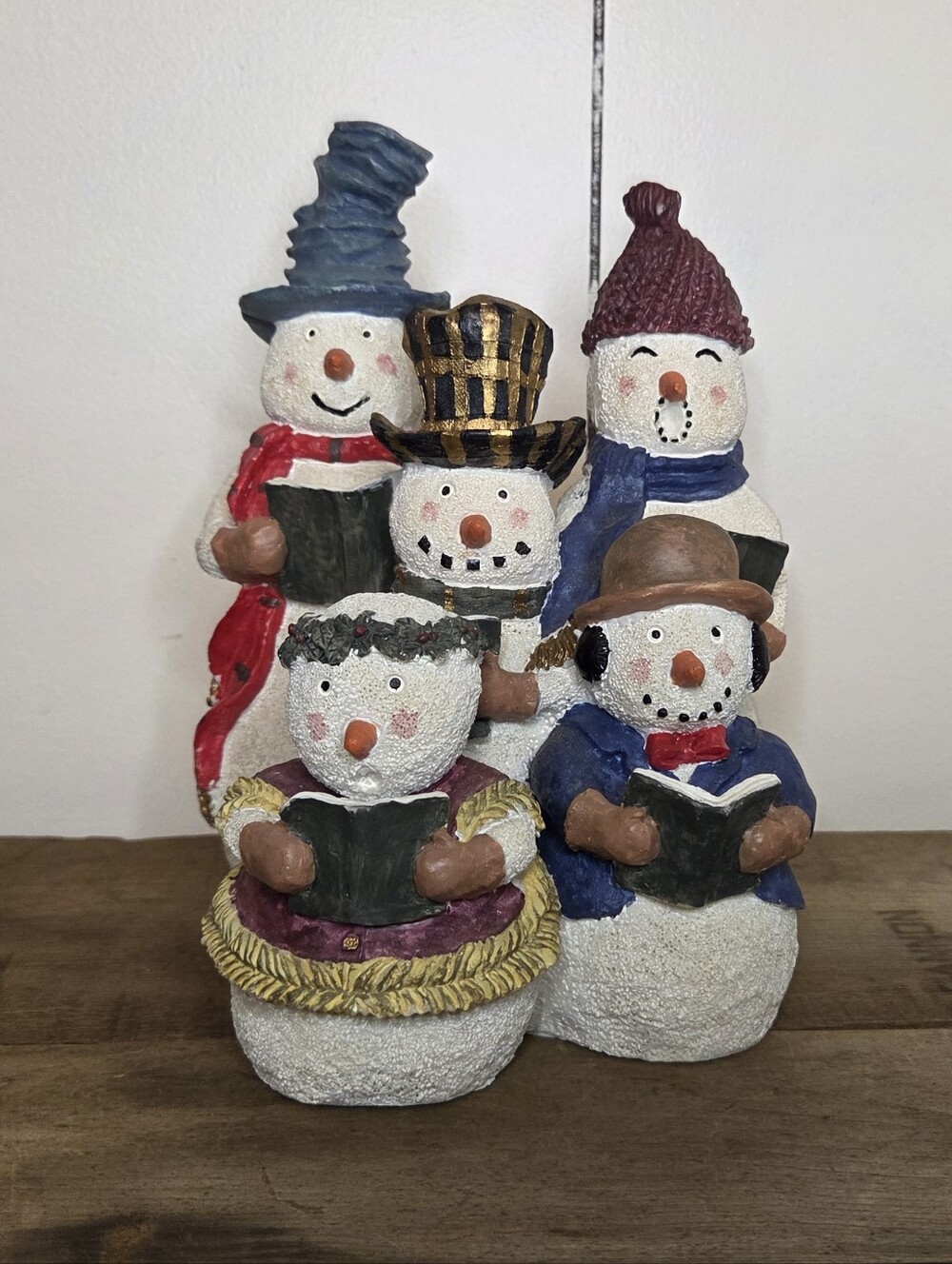 Christmas Festive Singing Snowmen Holiday Figurine - White, Blue, Red